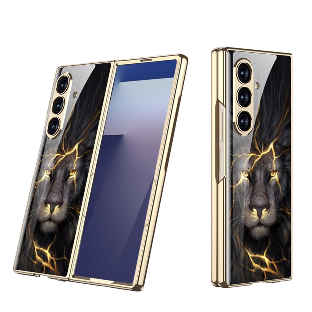 Luxury Plating Painted Glass Case For Samsung Galaxy Z Fold 7 6 5 Higher Lens Protective Plastic Cover For Galaxy Z Fold7 Case