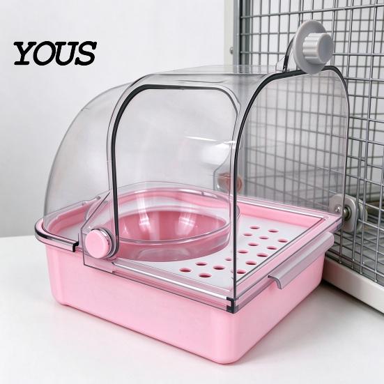 Bird Cage Accessory Feeder with Bowl, Transparent Parrot Bathtub Food Container, Anti-splash No Mess Shower Box for Parakeet Cockatiels Lovebirds