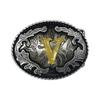 Western Cowboy Ethnic-Style Oval Belt Buckle - English Letters & Tang Grass Pattern Alloy