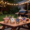 4th of July Rustic Star Wooden Sign, Vintage Star Shaped Block Sign, Patriotic Tiered Tray Centerpiece for Memorial Day, Independence Day Home Table
