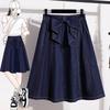 DIMANAF 2026 Summer Plus Size Women Skirts Elastic Waist Denim Blue Oversize Casual Lady Long Skirts Cotton Solid A-Line