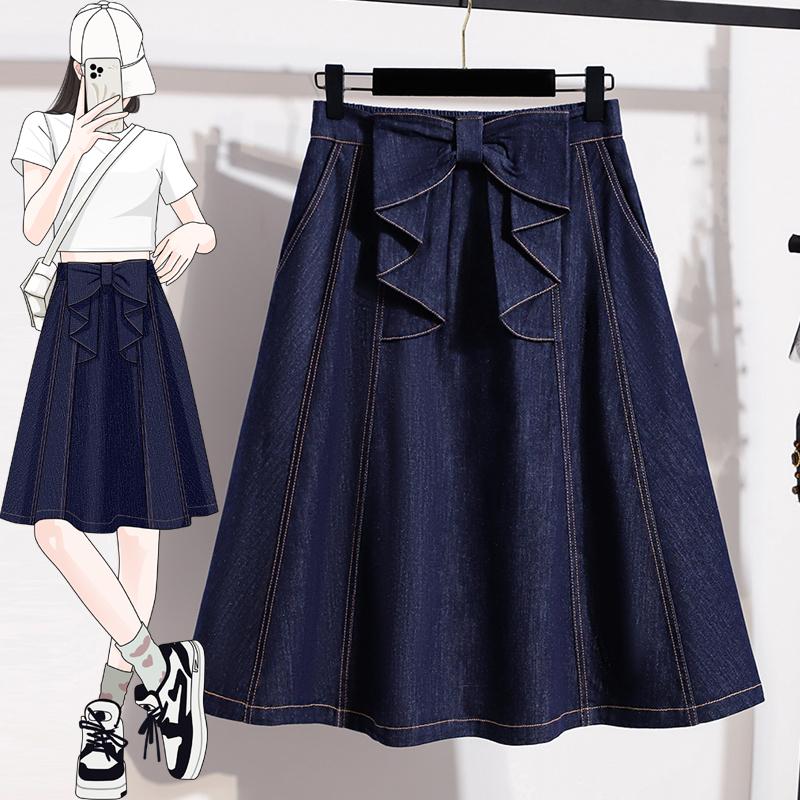 DIMANAF 2026 Summer Plus Size Women Skirts Elastic Waist Denim Blue Oversize Casual Lady Long Skirts Cotton Solid A-Line