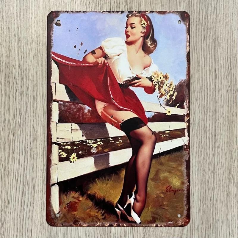 Pin-Up Girl Metal Sign, Retro Wall Art Decor