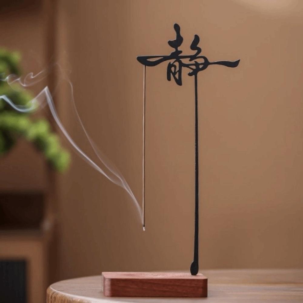 Chinese Characters Wooden Incense Burner Upside Down Shape Wood Censer Holder Zen Space