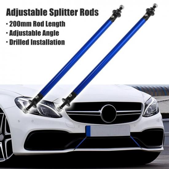 2pc 200mm Adjustable Front Bumper Lip Splitter Strut Rod Tie Support Bars Blue