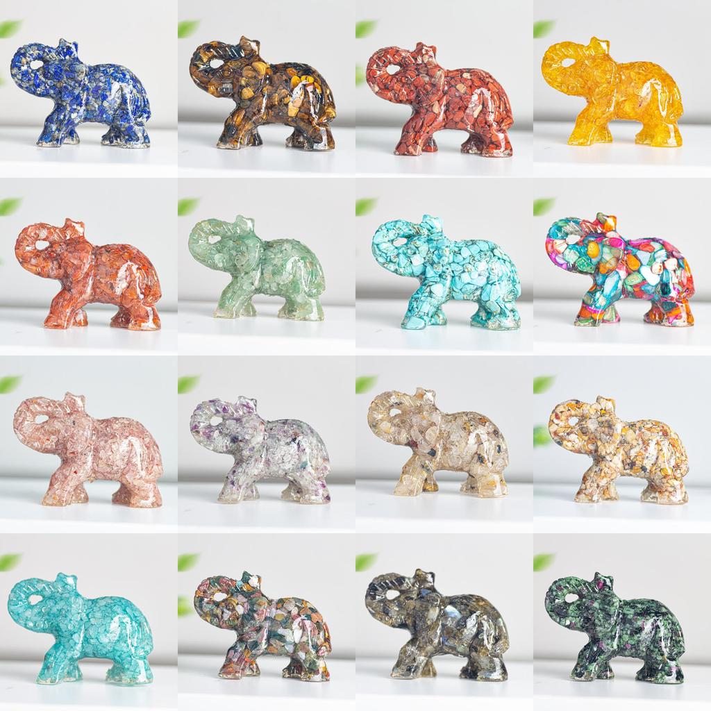 Crystal Elephant Resin Figurine With Semiprecious Stones For Office And Party Decoration