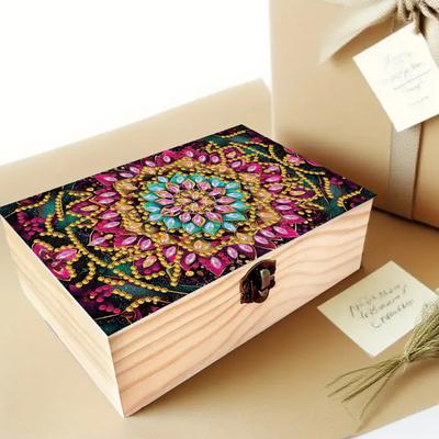 5D DIY Diamond Art Handmade Storage Box Partial Drill Colored Pattern Wood Case Crystal Storage Case Kit for Desktop Diamond Art