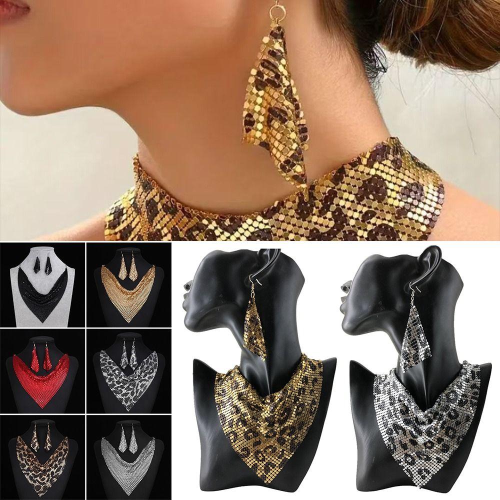 New Indian Style Triangle Scarf Sequined Lightweight Silk Scarf Shining Necklace Earring Set for Women