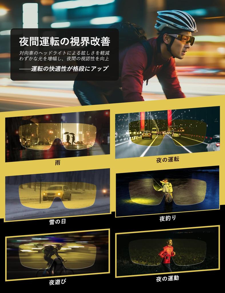 Polarized Day and Night Compatible with for Sports Set Use [NQG] Flip-Up Sunglasses, Use, Glasses, (Golf, Running, Outdoors), 6-Piece (Night Type)