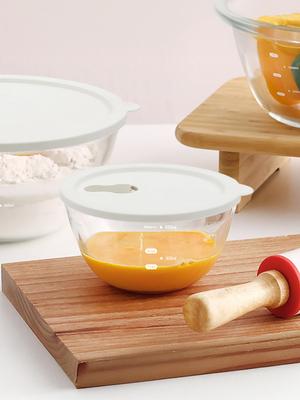 Reborn. J Heat-Resistant Glass Measuring Mixing Bowl with Silicone Lid Set 800ml / Microwave Oven Glass Steam Hole