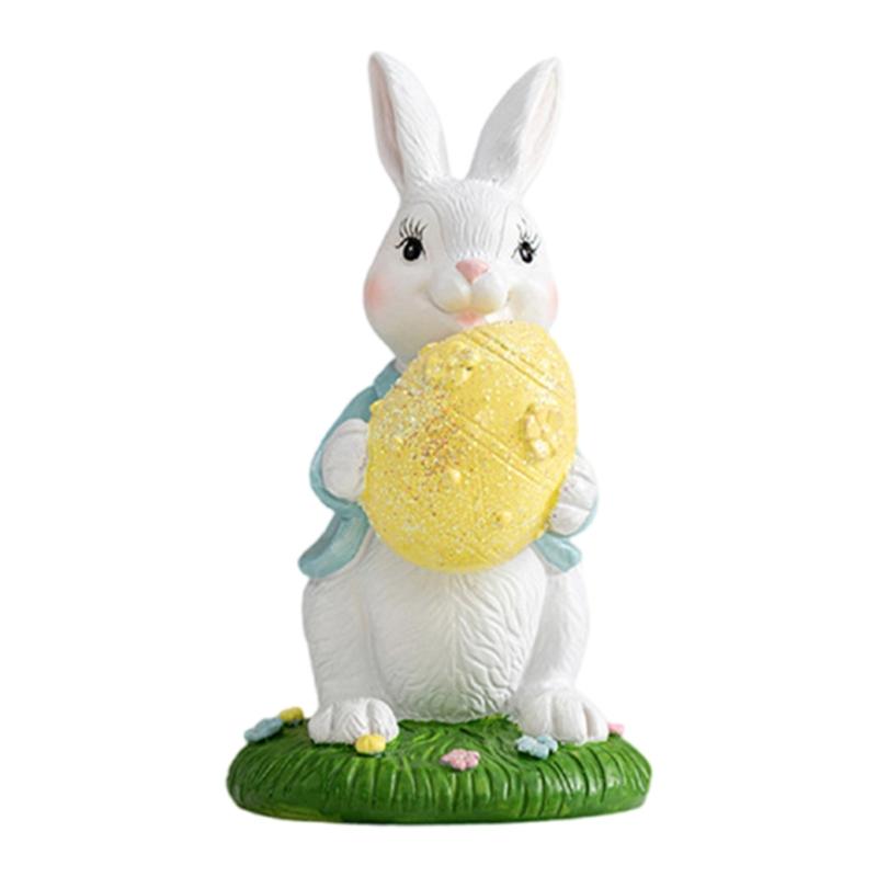 

Handcrafts Resins Easters Bunnies Holding Eggs Decoration Cute Rabbit Figurine with Lawn Base for Home and Office Decors