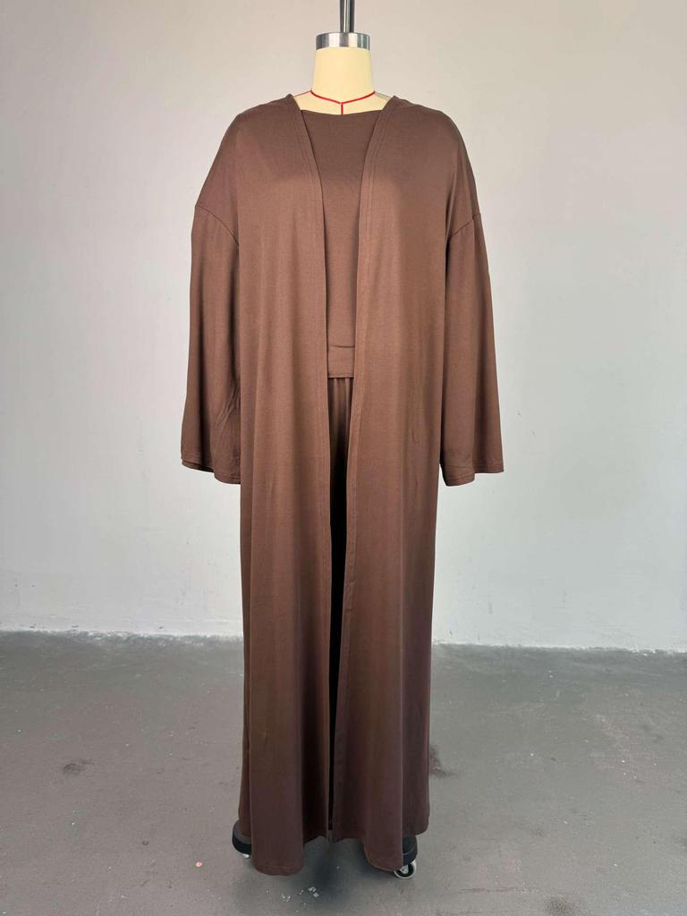 2025 Summer Women's Cross-Border Casual Set: Long Coat, Long-Sleeved T-Shirt, and High-Waisted Pants