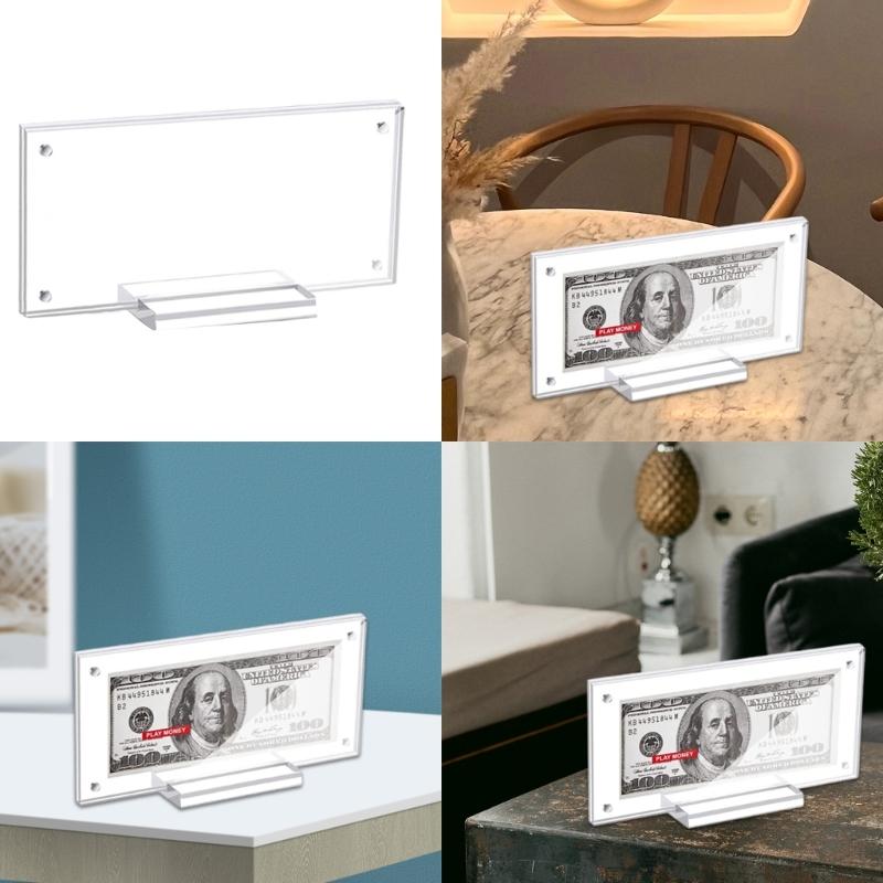 Clear Acrylics Bill Holder, Paper Money Protector Clear Acrylic Display Case for Display Currency Dollar Bill Ticket
