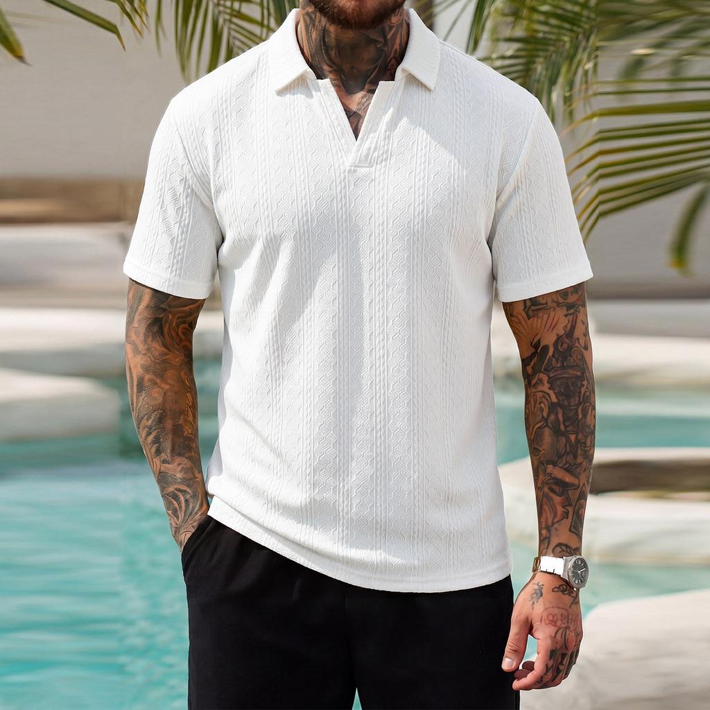 Men's Polo Shirt Short Sleeve Classic Fit Knit Collared Top Casual Comfortable Pullover
