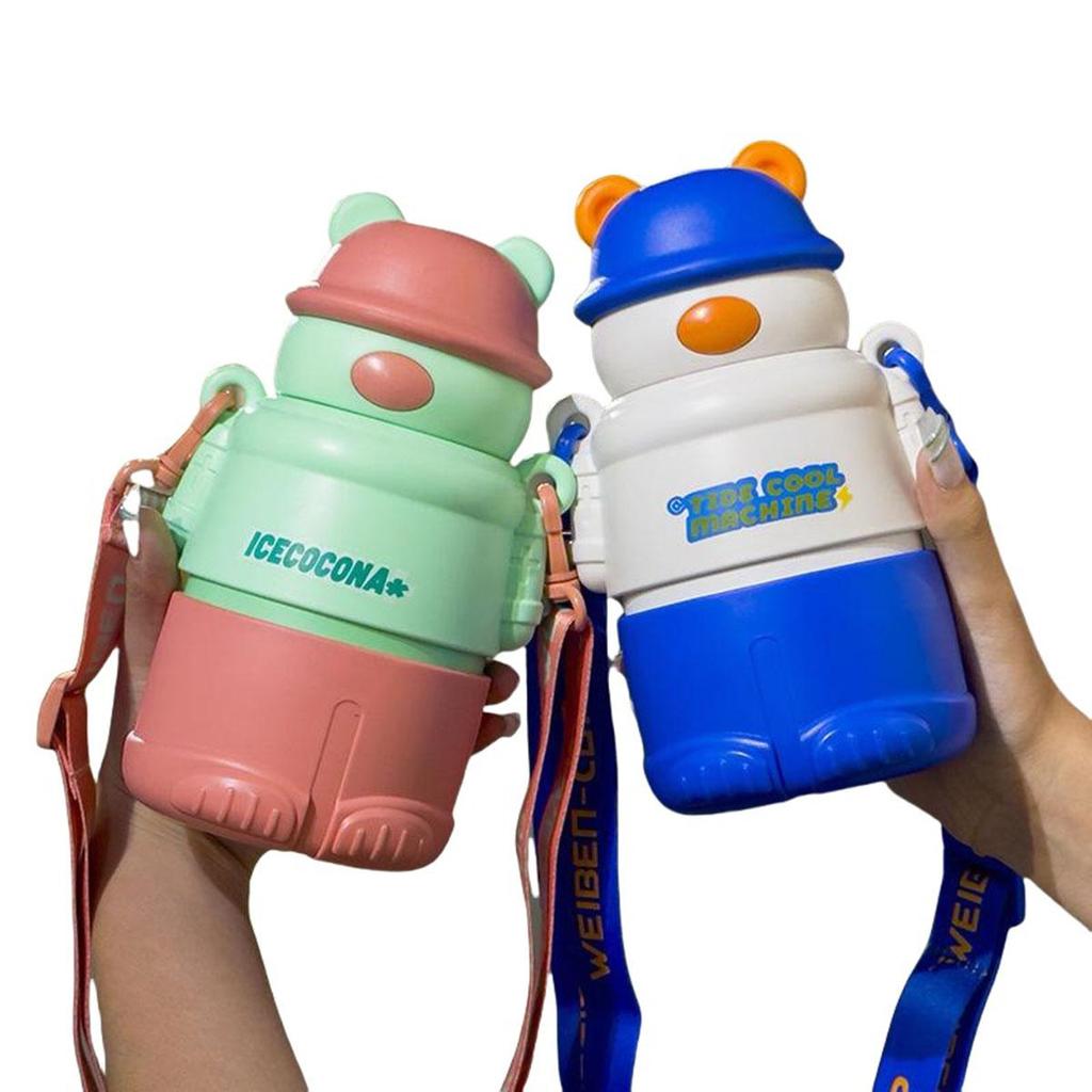 Láhev na vodu Kreslené Nerezová vakuová baňka Káva Mléko Cestovní šálek slámy Medvěd Láhev na vodu Izolovaná termoska