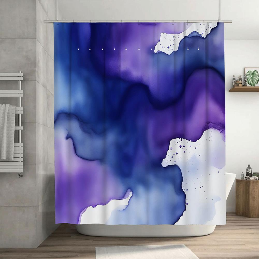 Purple Watercolor Print Shower Curtain Modern Bathroom Decor With Draped Waves Design 72 X 84 Inches / 180Cm By Wandadesigns