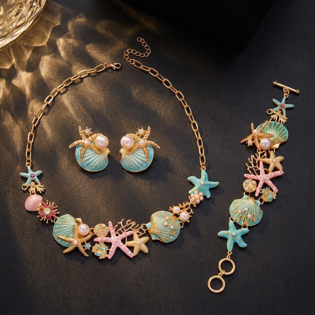 Ocean Exaggerated Shell Starfish Pearl Stud Earrings For Women Blue Textured Seashell Earring Girls Beach Party Vacation Jewelry