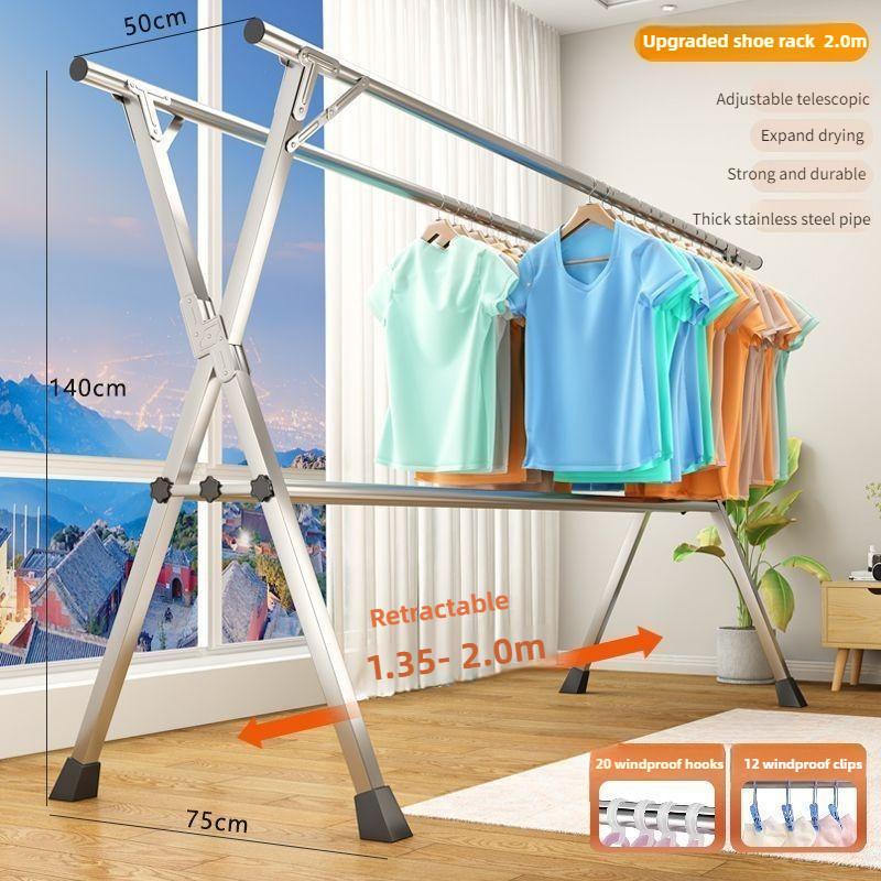 Varal de Roupa de Aço Inoxidável Doméstico Dobrável Cabide Varal Varanda 5 Varas Extensível Ferramenta de Secagem de Roupa