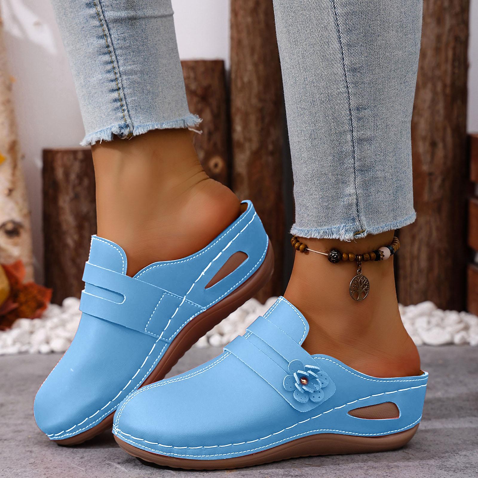 

Women S Indoor And Outdoor Slippers With Soft Faux Leather Sloping Heel And Women S Flat Sandals Beaded Sandals Women 36