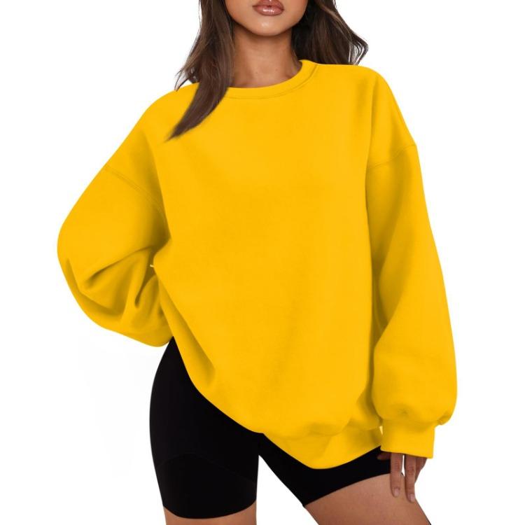 Women Casual Sweatshirt Top Long Sleeve Solid Color Round Neck Fashion