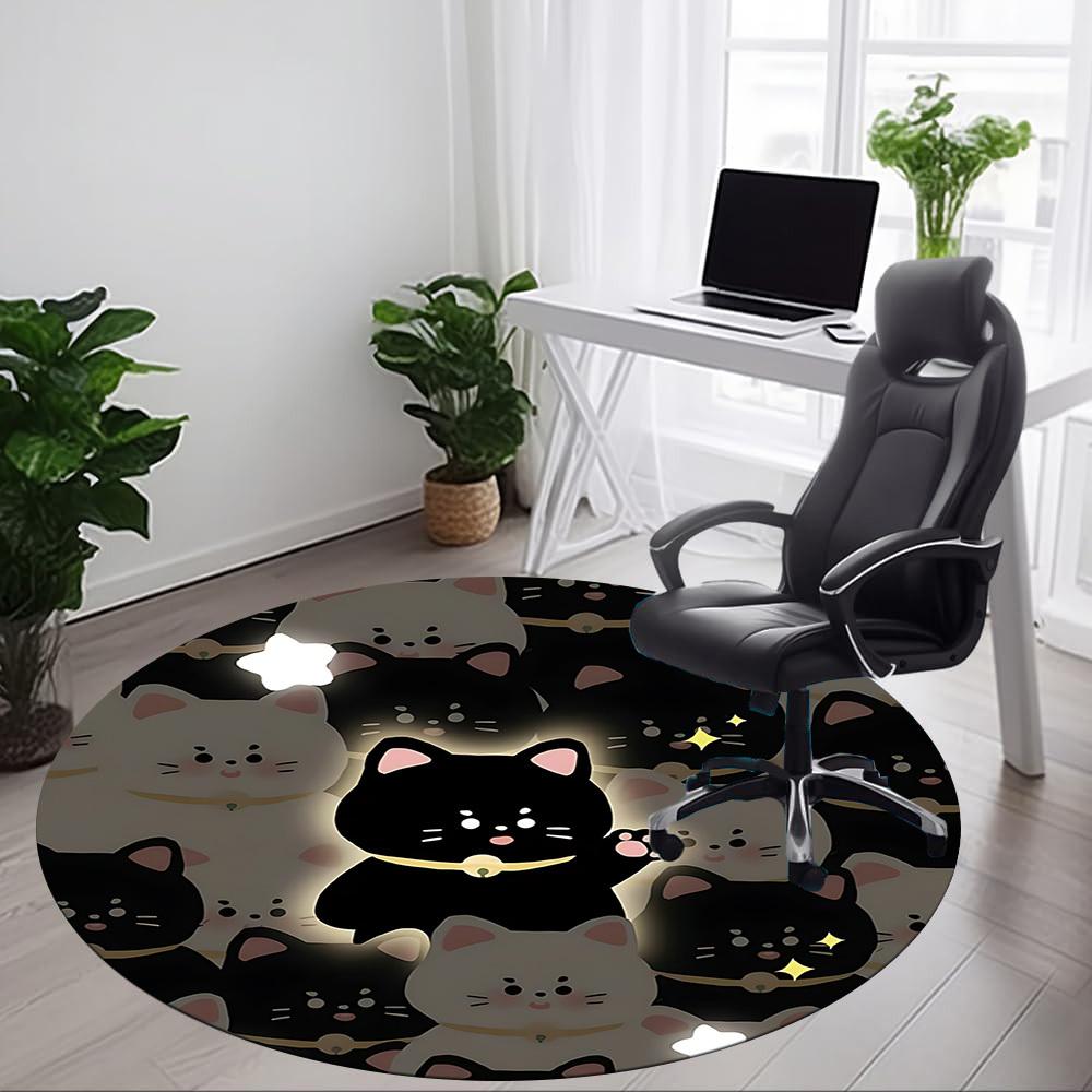 1pc Cats Luck Office Round Area Rug, Under Office Chairs Bedroom Living Room Home Decor, Room Deco