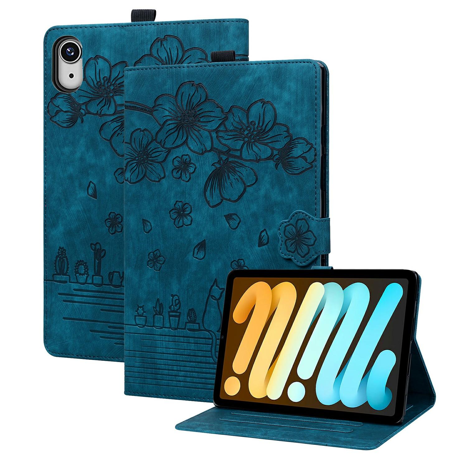 

For iPad mini (2024)/mini (2021) Case Flip Stand Leather Phone Cover Cherry Blossom Cat Imprinted E