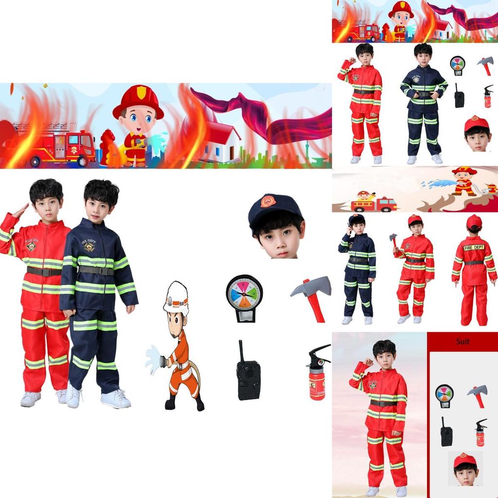 Kid's Fireman Uniform Costume Set For Kindergarten Role Play