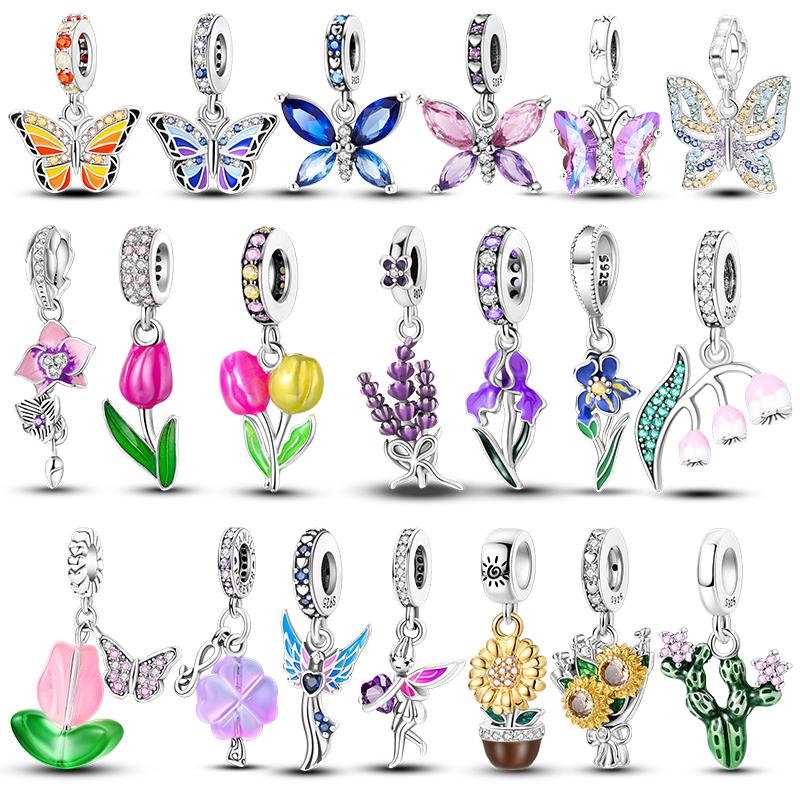 Copper Butterfly Sparkling Flower Iris Tulip Lavender Sunflower Beads Fit Original Bracelet Diy Bead Women Jewelry