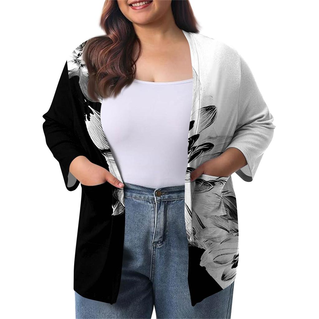 Women's Fall And Winter Fashion Casual Soild 3/4 Sleeve Mid-Length Cardigan Jacket