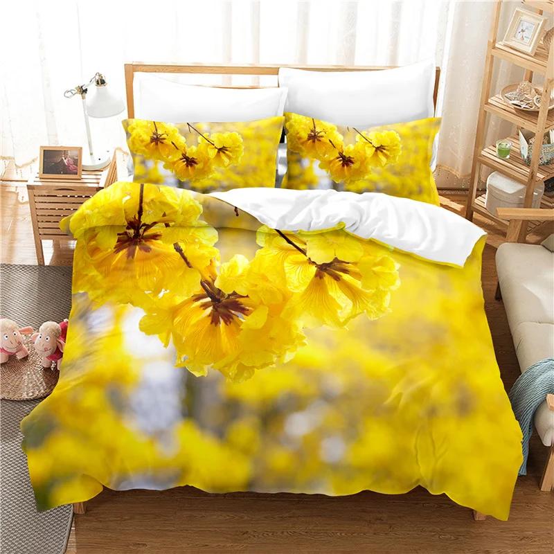 Print White Dandelion Sunflower Bedding King Bedroom Quilt Cover Set Black Blue Duvet Set Pillowcases Decorative 2/3Pcs Set