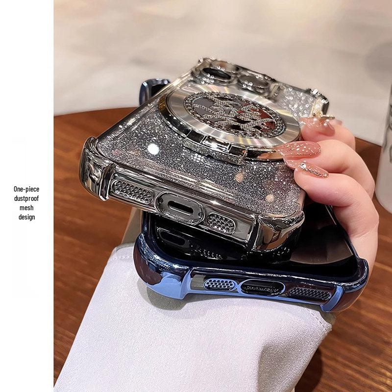Apple XR/XS/XS Max Glitter Chinese Style Phone Case with Gyroscope Stand & Full Coverage Lens Film