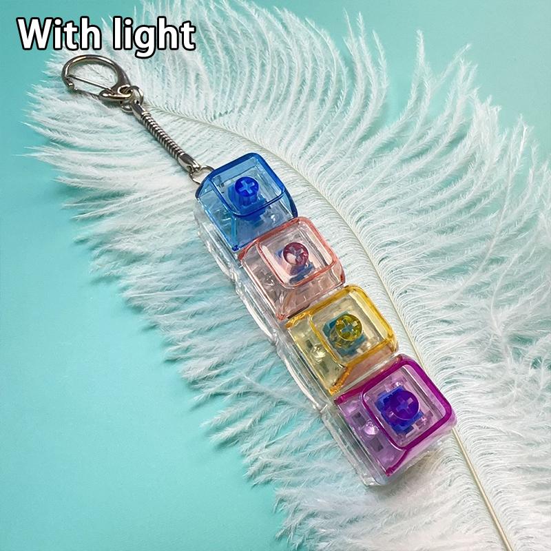 Colored Decompression Buttons 4-Key Pinchable Mechanical Keyboard Stress Relief Buttons Keychain Toy Pendant