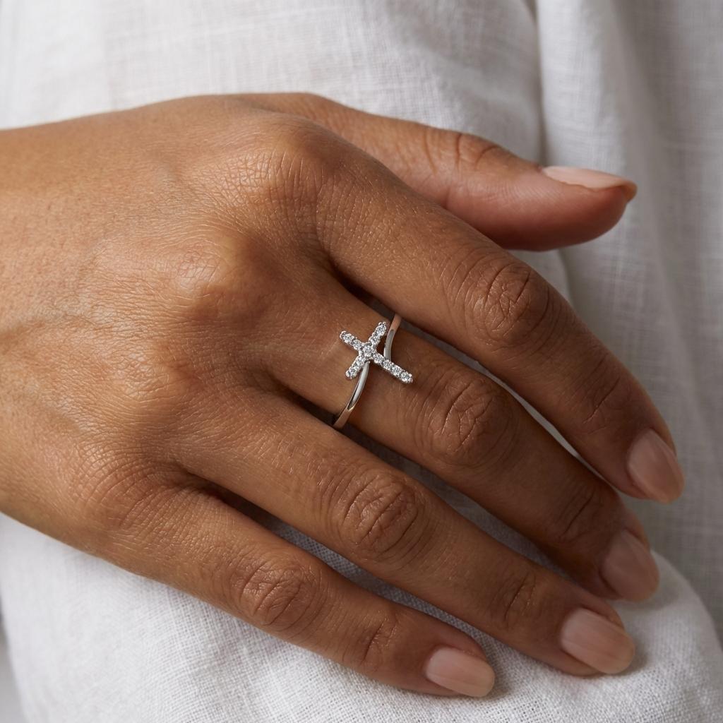 Dainty Sparkling Zircon Cross Ring for Women Silver Color Adjustable Open Finger Ring 2026 Trend Party Jewelry Best Friend Gift