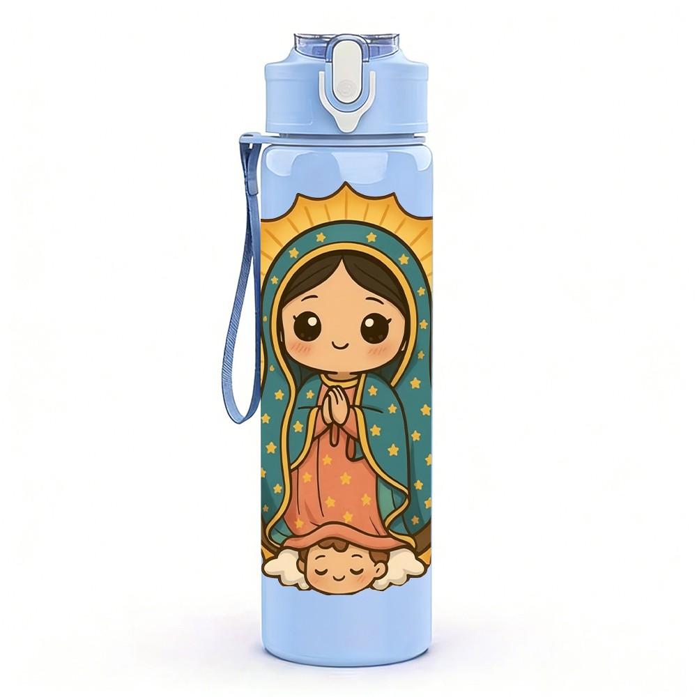1PC Our Lady Guadalupe Icon Print 750ml Color Plastic Sports Water Bottle Leakproof Flip Straw Lid Suitable for Sports Office Home Use