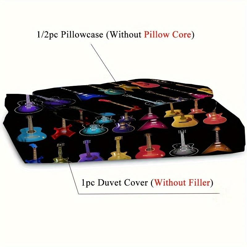 2/3pcs Vibrant Guitar Music Instruments Duvet Cover Set - Soft & Stylish Bedding for Music Lovers 1 Duvet Cover + 1/2 Pillowcase
