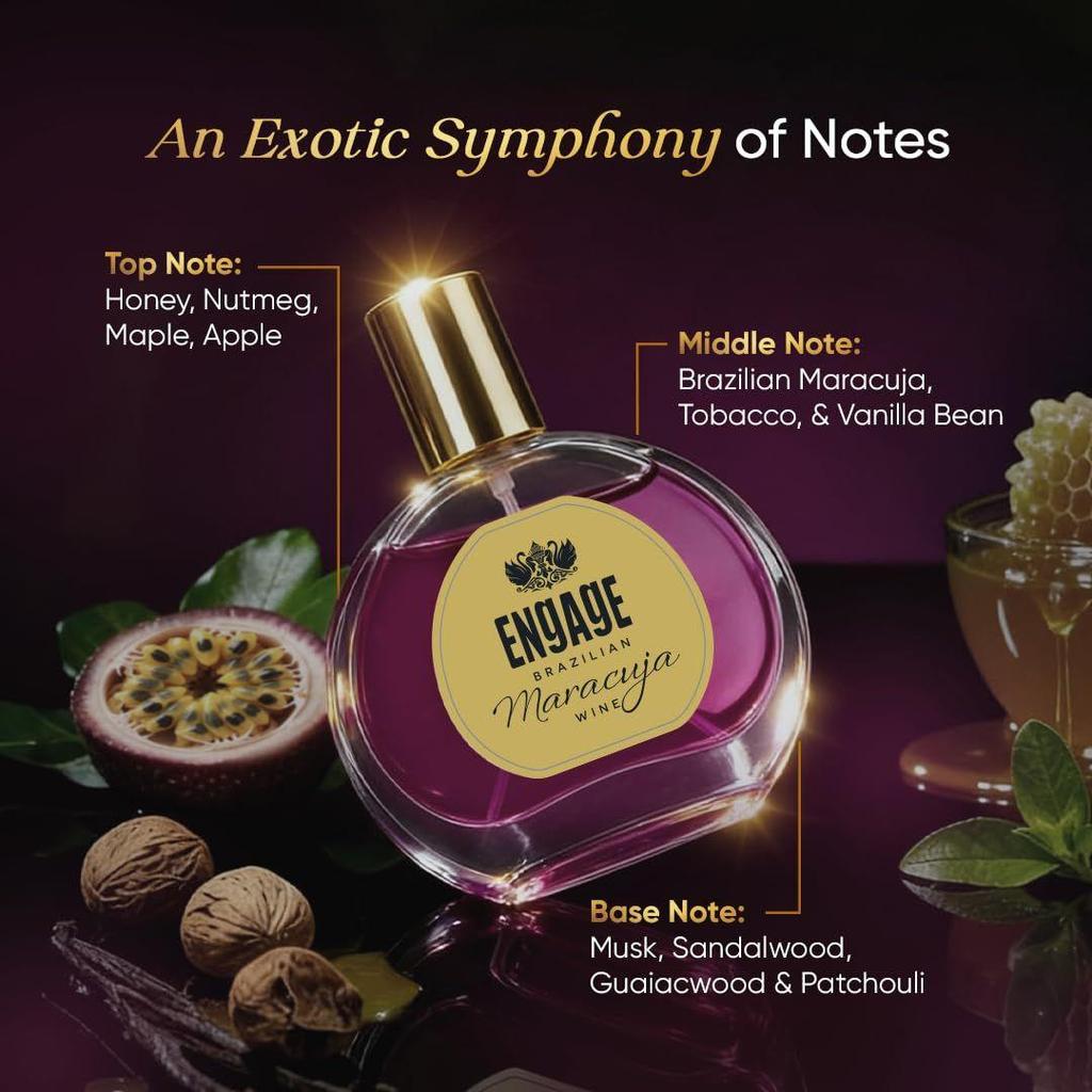 Engage Brazilian Maracuja Wine Eau De Parfum for Women 50ml, Long Lasting Perfume for Woman, Musk & Vanilla Fragrance Scents, Luxury Perfume for Woman