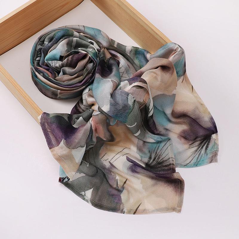 Boho Watercolor Soft Muslim Hijabs Women Floral Breathable Shawl Wrap Scarf Hijab Floral Print Ramadan Headscarf Islamic Turban