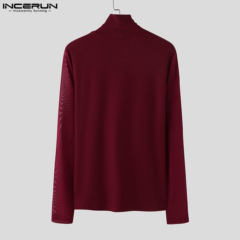 INCERUN Herren Rollkragenpullover aus Mesh mit Patchwork und langen Ärmeln, gestrickt, tailliert