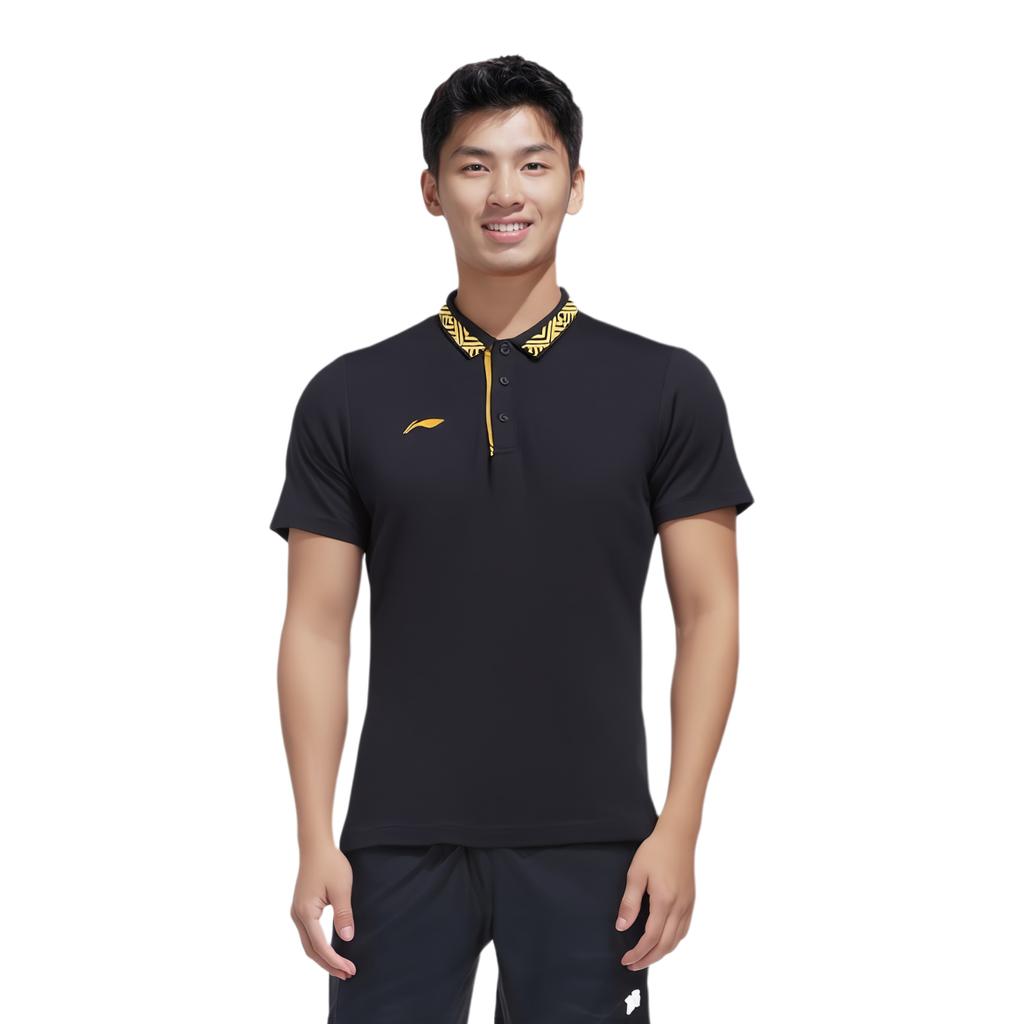 Li Ning Sports Skin-Friendly Breathable Slim Fit Stretch Moisture-Wicking Short Sleeve Polo Shirt Unisex Polo Shirts Black APLQ017