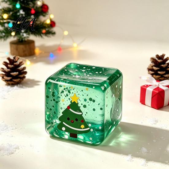 Holiday Desk Toy Christmas Clear Cube Squeeze Toy, Santa Claus Tree Snowman Pattern Stress Cube, Slow Rising Sensory for Party Favors Quiet Relief