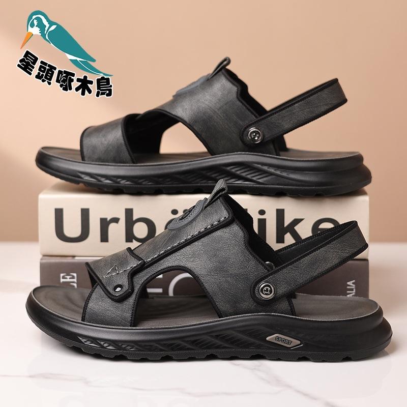 

Star-headed Woodpecker Men s Sandals 2025 Summer Leather Men s Shoes Soft Sole Comfortable Casual Drag Sandals 38