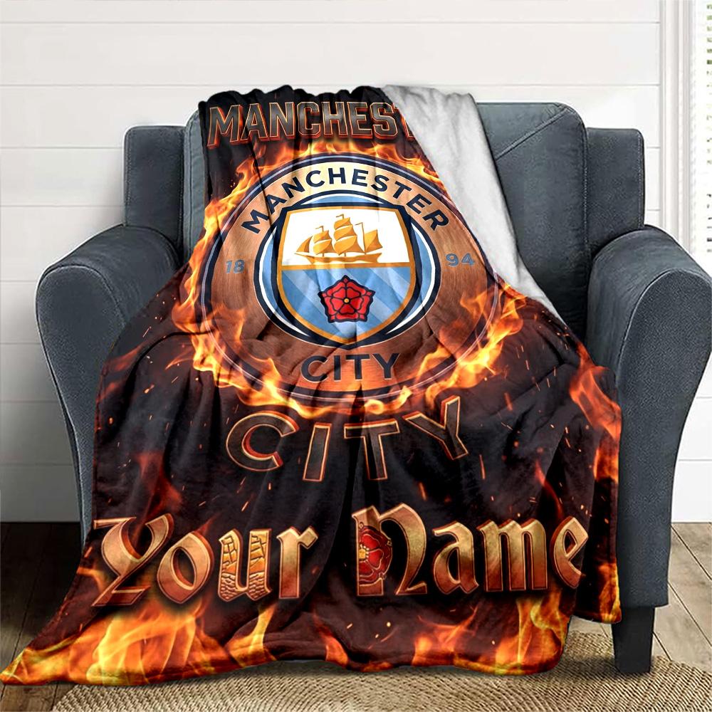 Name Custom Manchester City FC Print Flannel Blanket High Quality Warm Comfortable Cover for All Seasons Perfect for Gifts Home Decor