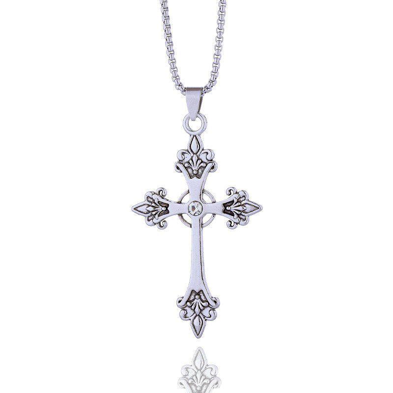 Colier retro cu pandantiv cu cruce și diamant - Inspirat din Europa și America, stil coreean cool