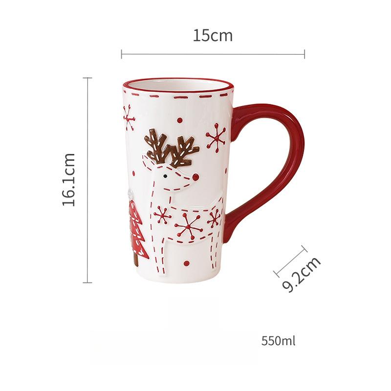 Emboss Mug Santa Claus Ceramic Cup 350ml Red and White Elk Snowflake Mug 550ml Breakfast Cup 500ml for Christmas New Year Household Party Tableware