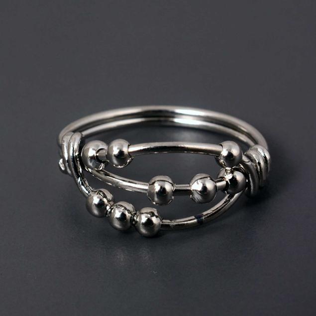 Brass Fidget Ring – Chunky Spinner Bead Ring, Anxiety Relief Meditation Jewelry, Unisex Adjustable Stress Relief Ring, Handmade Boho Brass Band