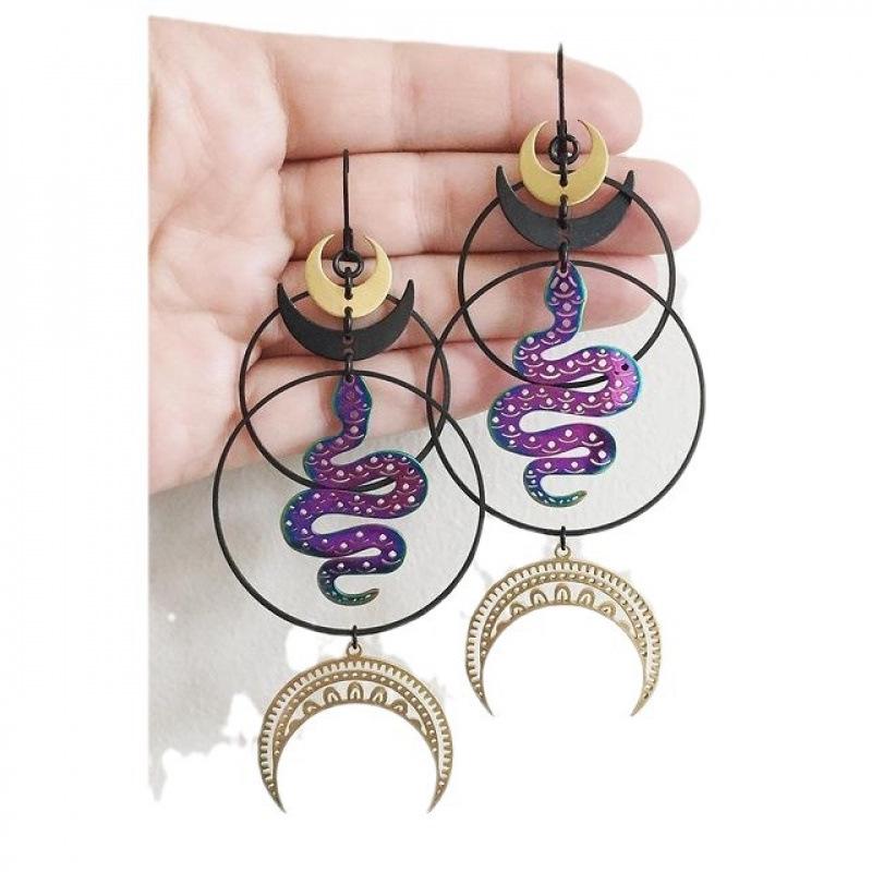 Jun'an Cross-Border E-commerce: Gold Moon Black Moon & Colorful Snake Statement Earrings