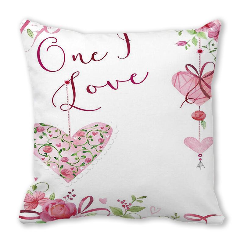 Happy Valentine's Day Theme Digital Printing Short Plush Pillow Covers for Car Sofa Office Cushion Cover Home Goods 60x60cm