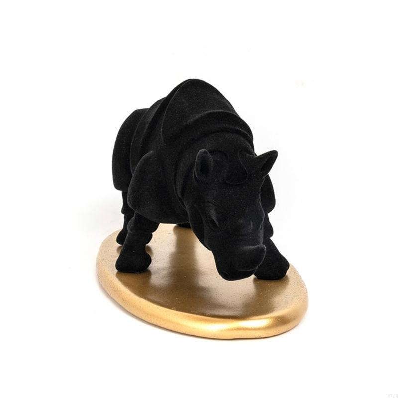 Desk Decors Rhinoceros Sculpture Resin Flocking Animal Figurine for Tabletop Shelf or Cabinet, Modern Accent for Home Office Bed