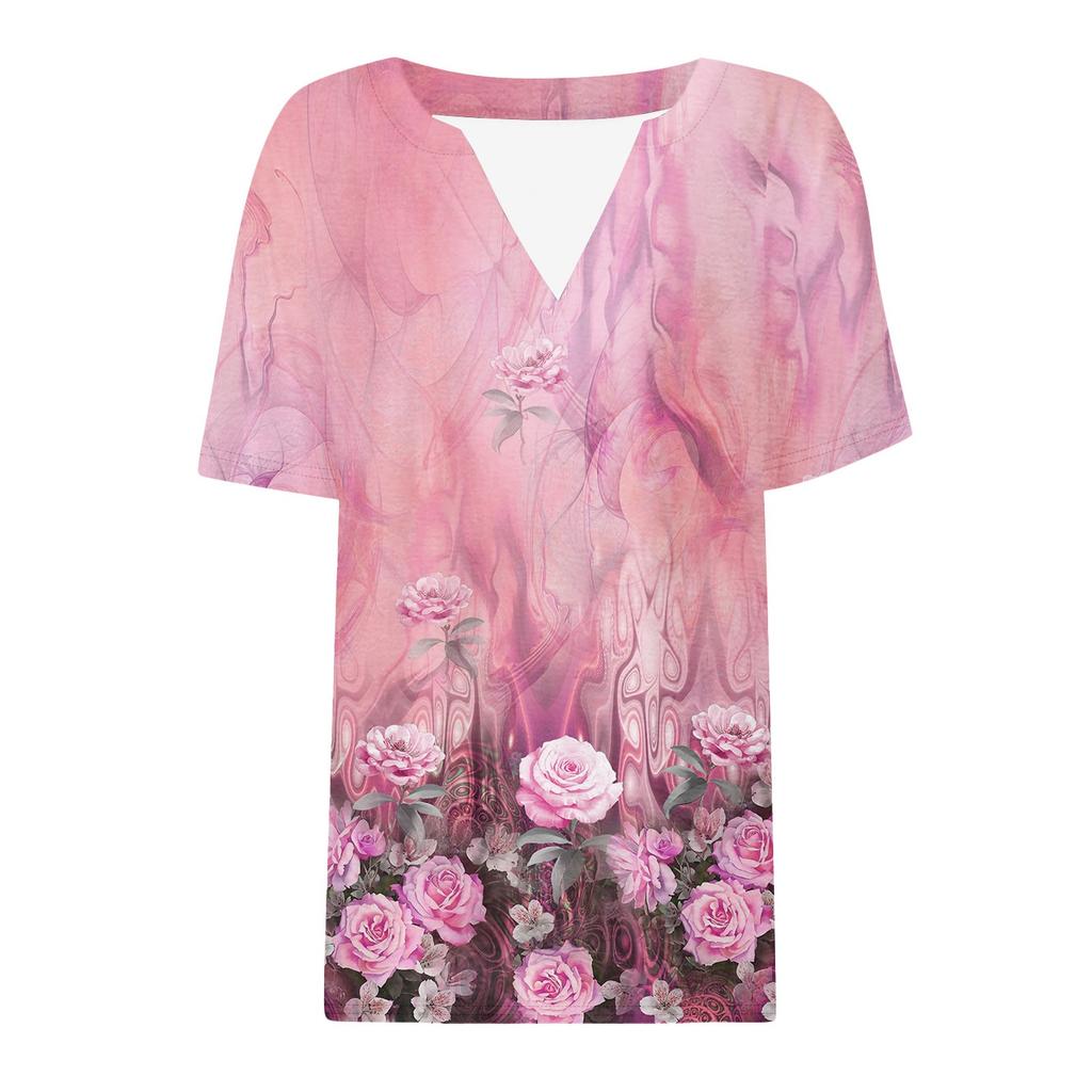 Women's Summer Short Sleeve V Neck Shirt Business Casual Loose T-Shirt Trendy Fashion Clothing Tops