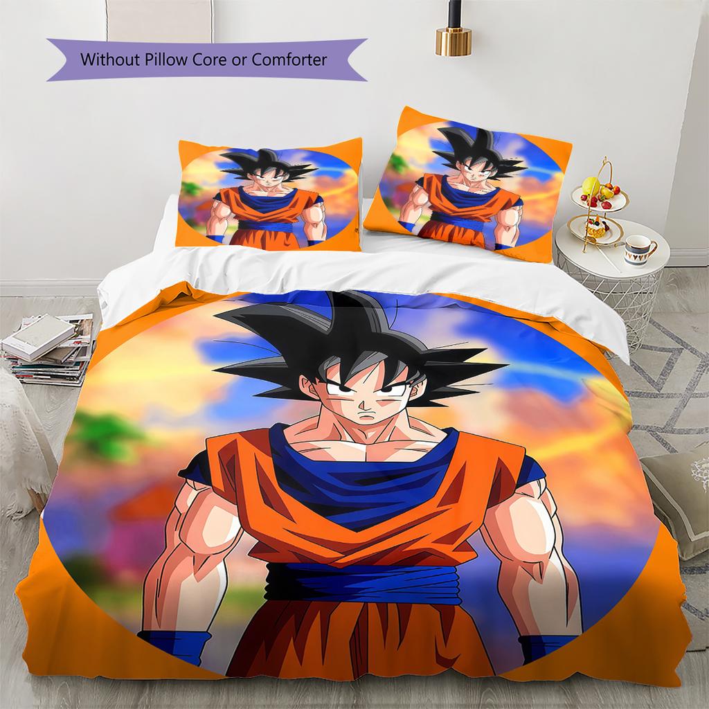 Son Goku Pattern Bedding,Quilt Set Quilt Cover Pillowcase Home Birthday Gift (1 * duvet cover + 2 * pillowcase, without core)